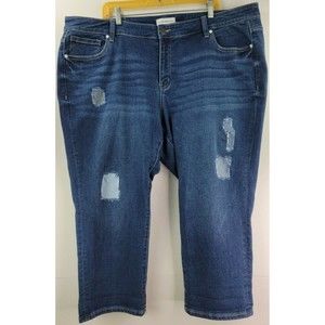 Lane Bryant Crop Jeans Patch Distressed Mid Rise Girlfriend Flex Waist sz 22